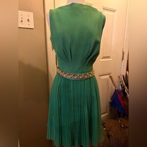 1960’s Jr. Theme Green Backless Dress with Gold Accents